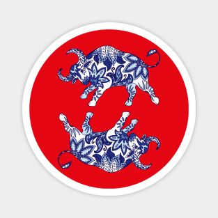 Paisley Oxen (Blue and Red Palette) Magnet